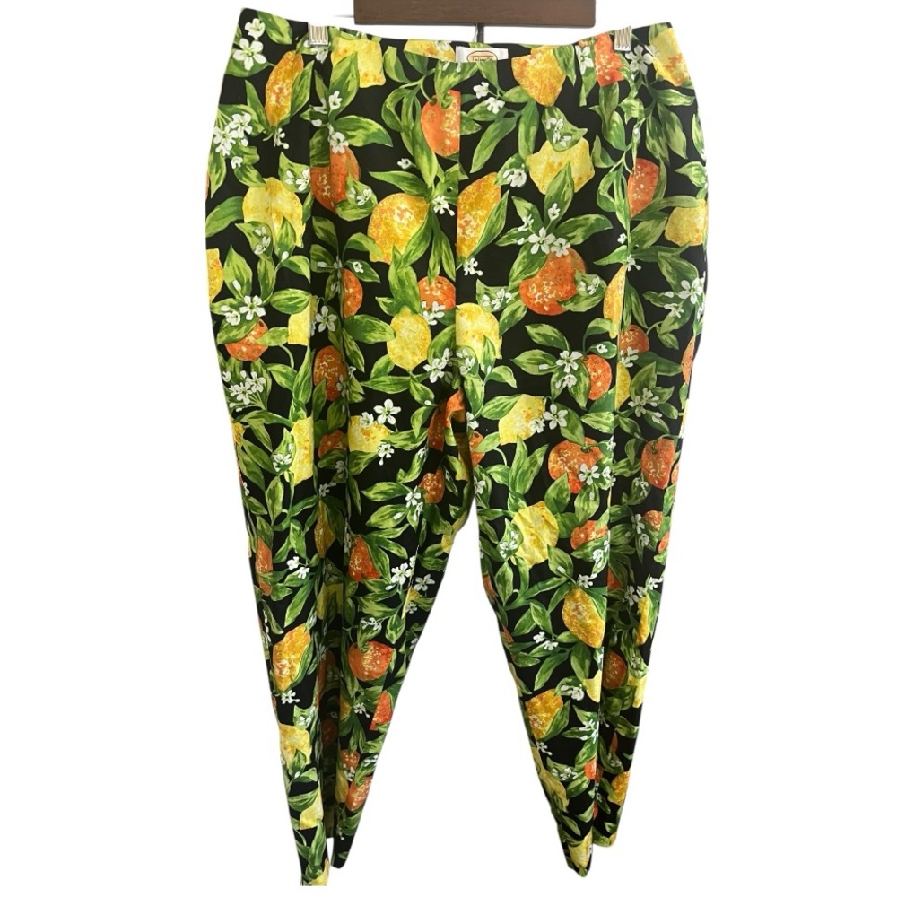 Talbots Woman Citrus Tropical Lemon Orange 100% Cotton Pants Size 16W NWT